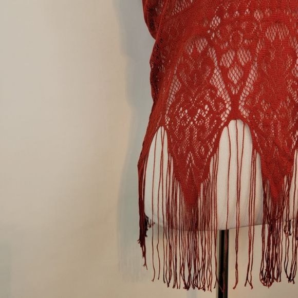 Maurices Red Crochet Lace Boho Fringe Trim Sleeveless Slit Tank Top X Small XS - Picture 8 of 11